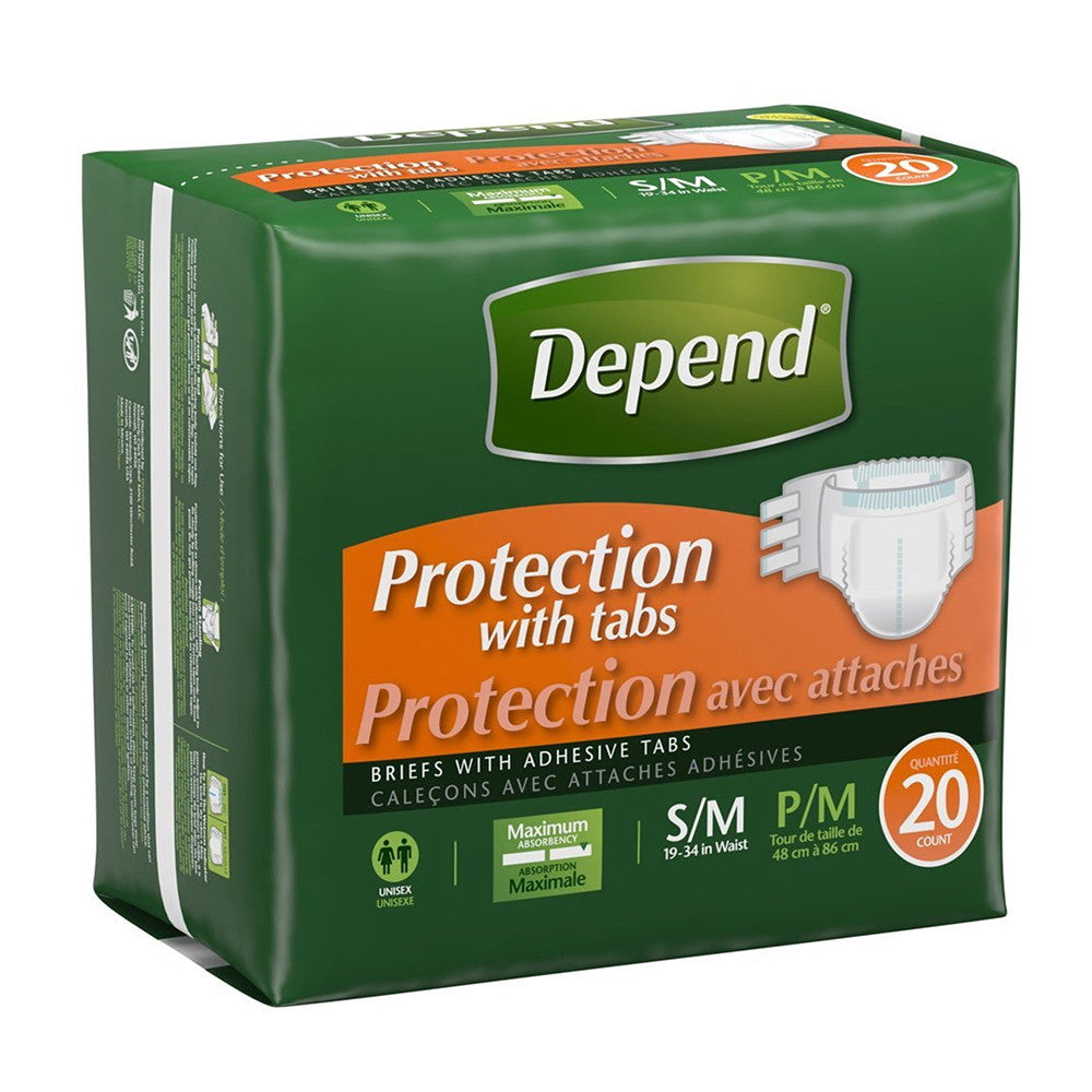 Depend Incontinence Protection with Tabs, Unisex S/M Maximum Absorbency, 20 Ct
